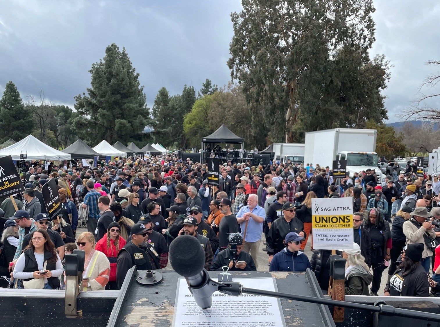 View of crowd at "Many Crafts, One Fight" Rally in the San Fernando Valley on Mar. 3, 2024.